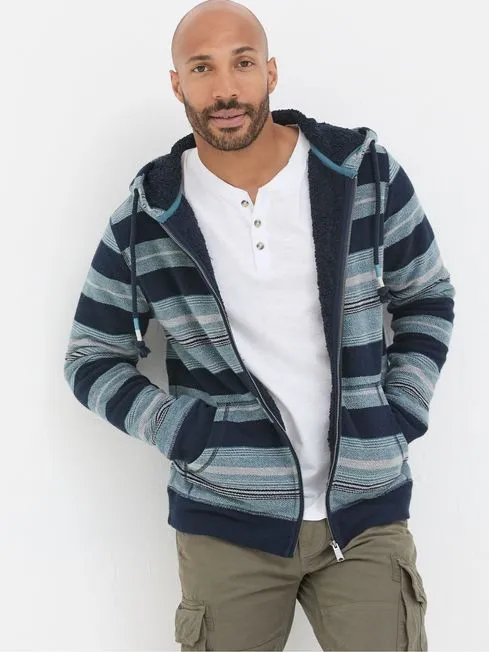 Men Fatface Sweatshirts and Hoodies Dark Navy Trescowe Fleece Zip Through 100 Cotton Hoodie