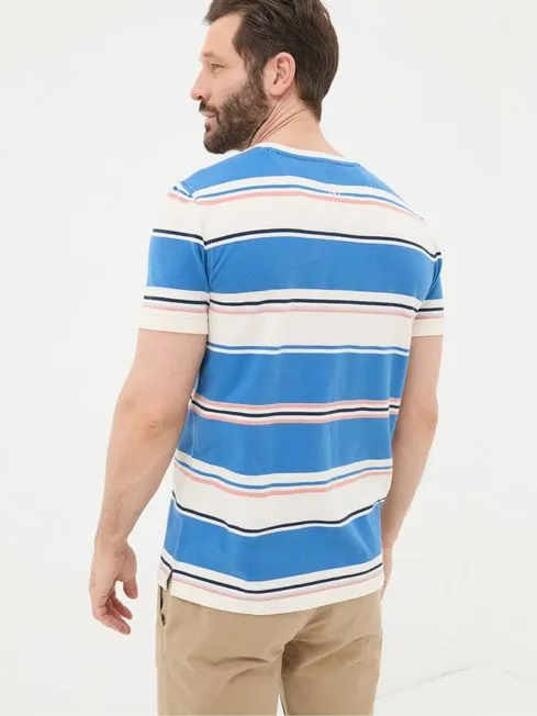 Men Fatface TShirts Blue Pique Stripe TShirt Men Fatface TShirts Blue Pique Stripe TShirt