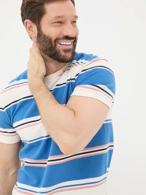 Men Fatface TShirts Blue Pique Stripe TShirt Men Fatface TShirts Blue Pique Stripe TShirt
