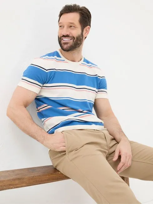 Men Fatface TShirts Blue Pique Stripe TShirt Men Fatface TShirts Blue Pique Stripe TShirt
