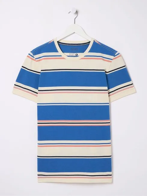 Men Fatface TShirts Blue Pique Stripe TShirt Men Fatface TShirts Blue Pique Stripe TShirt