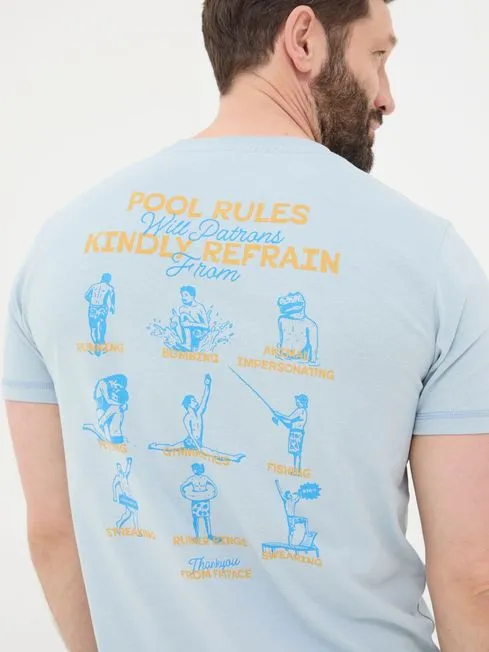 Men Fatface TShirts Blue Pool Rules TShirt