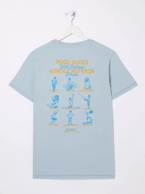 Men Fatface TShirts Blue Pool Rules TShirt