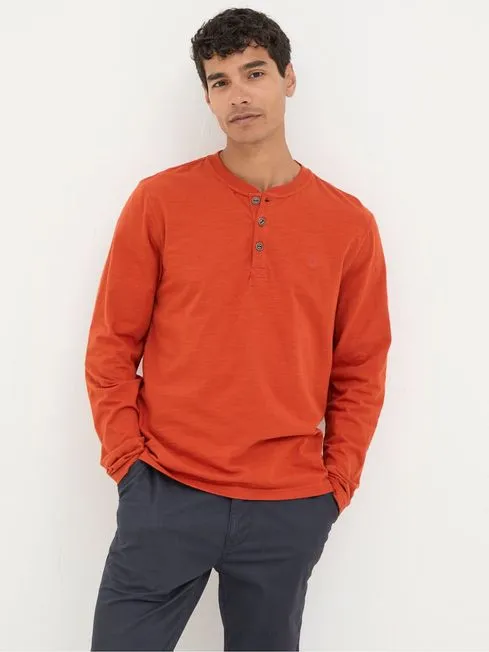 Men Fatface TShirts Burnt Orange Woodside Slub Henley