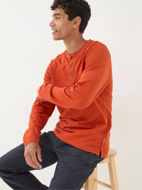 Men Fatface TShirts Burnt Orange Woodside Slub Henley Men Fatface TShirts Burnt Orange Woodside Slub Henley