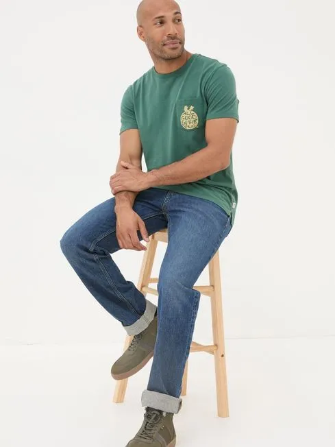 Men Fatface TShirts Dark Green All Good In The Pud 100 Cotton TShirt