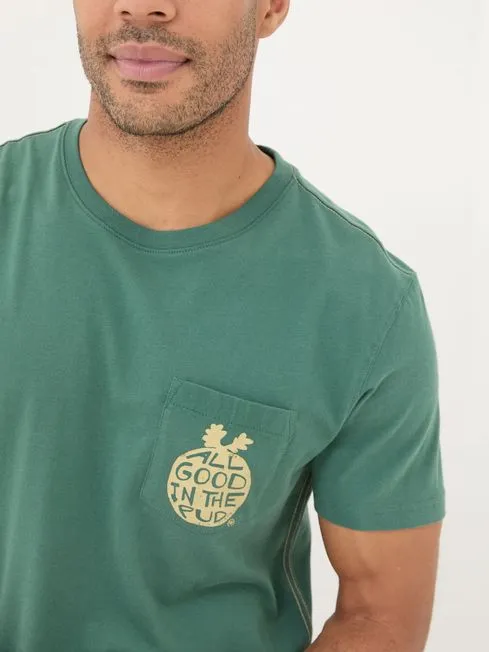 Men Fatface TShirts Dark Green All Good In The Pud 100 Cotton TShirt Men Fatface TShirts Dark Green All Good In The Pud 100 Cotton TShirt