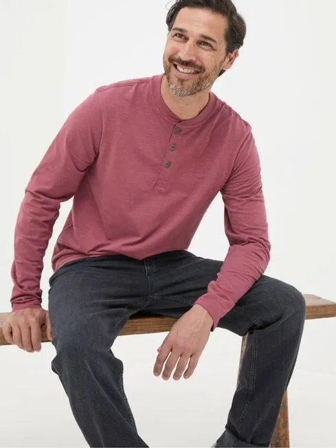 Men Fatface TShirts Pink Woodside Slub Henley