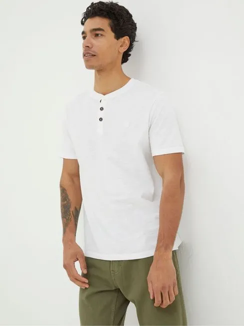 Men Fatface TShirts White 100 Cotton Woodside Slub Henley TShirt