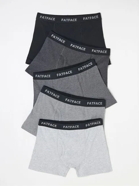 Men Fatface Underwear Grey Plain Boxers 5 Pack