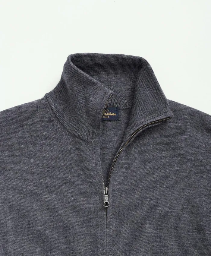 Men Fine Merino Wool HalfZip Sweater Grey Heather Brooks Brothers Sweaters