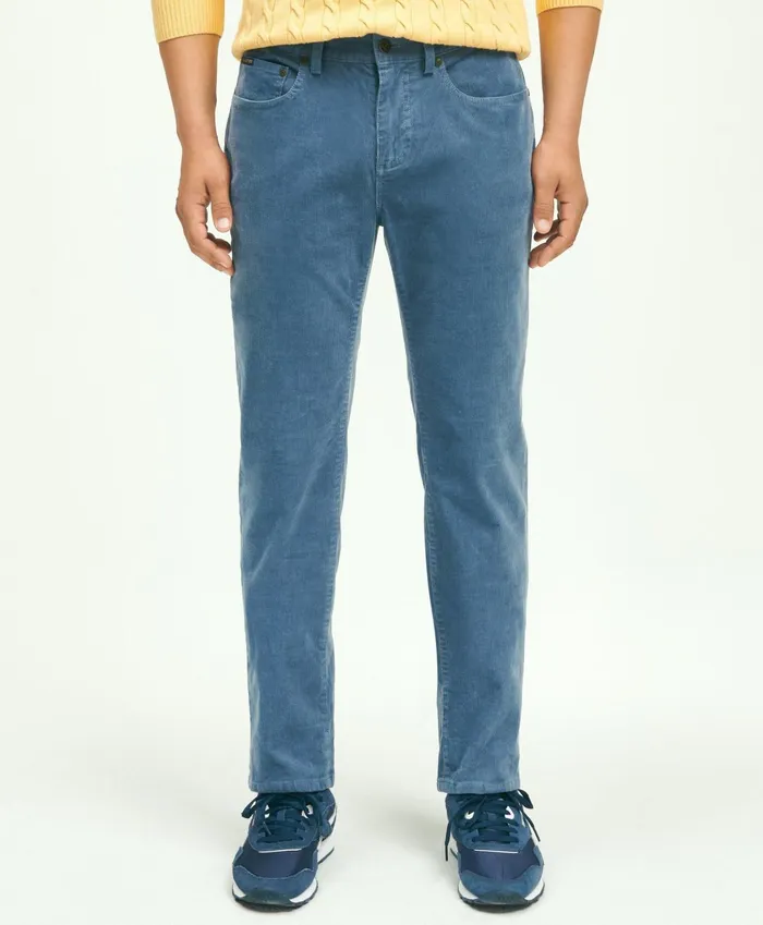 Men FivePocket Stretch Corduroy Pants Blue Brooks Brothers Chinos and Casual Pants