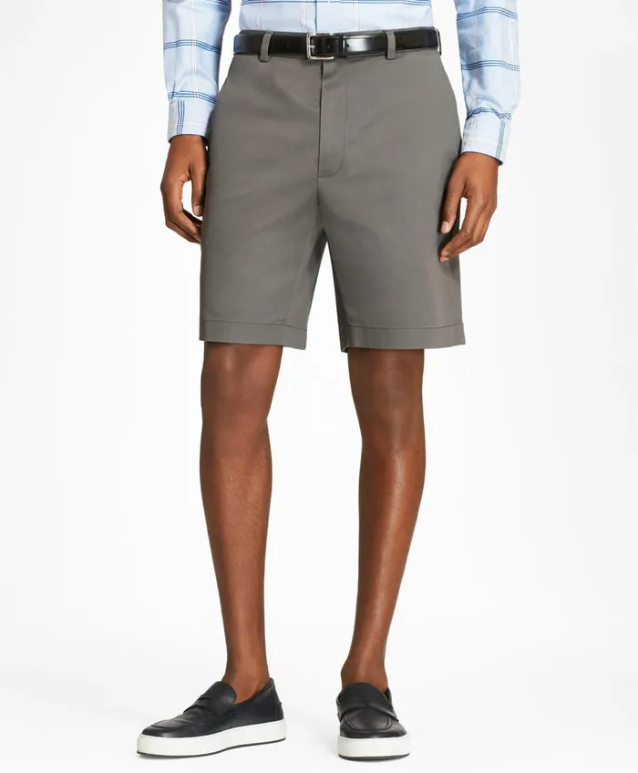 Men Flat Front Stretch Advantage Chino Shorts Grey Brooks Brothers Shorts and Swimwear