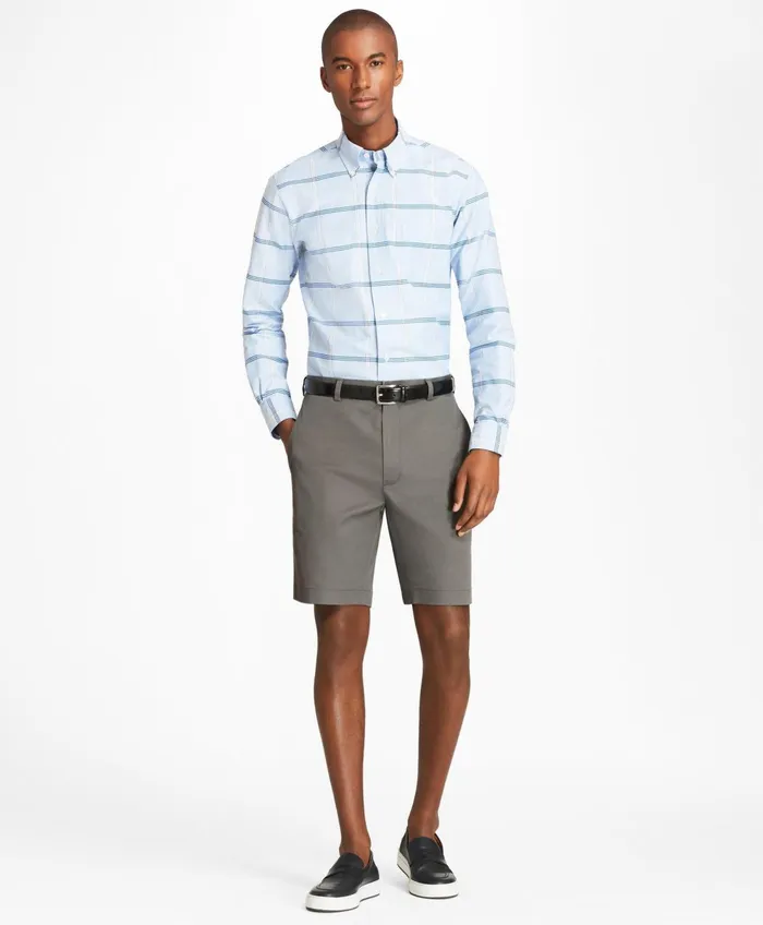 Men Flat Front Stretch Advantage Chino Shorts Grey Brooks Brothers Shorts and Swimwear