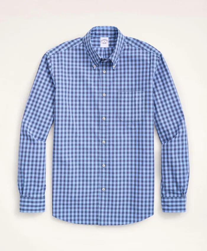 Men Friday Shirt Poplin Gingham Blue Brooks Brothers Sport Shirts