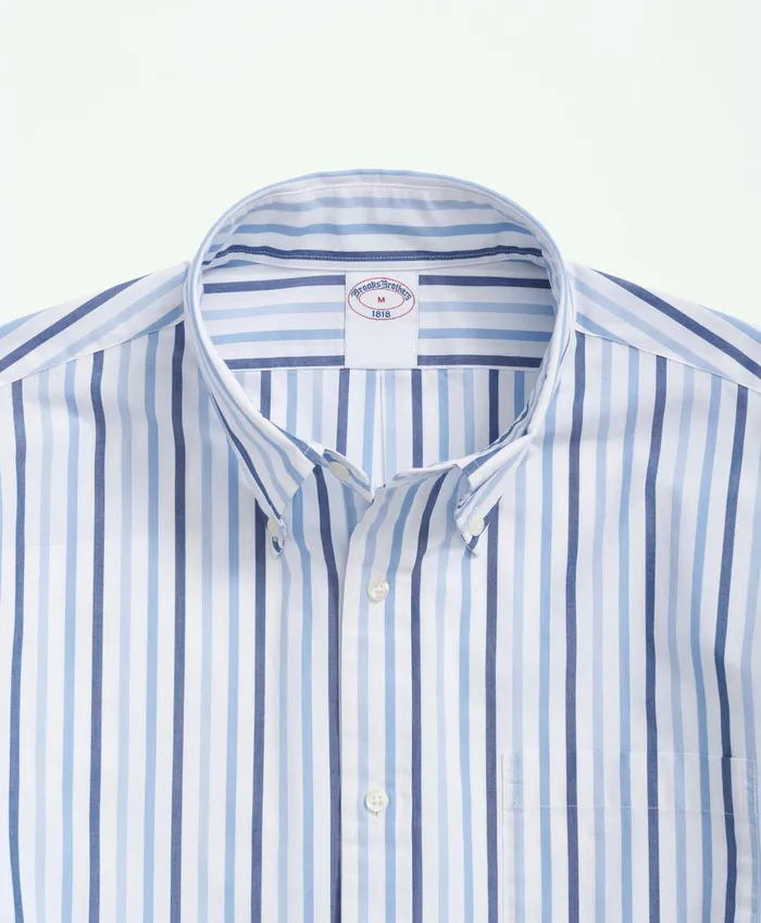 Men Friday Shirt Poplin Striped Blue Brooks Brothers Sport Shirts