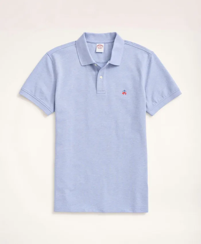 Men Golden Fleece Big and Tall Stretch Supima Polo Shirt Light Blue Heather Brooks Brothers Polo and Rugby Shirts