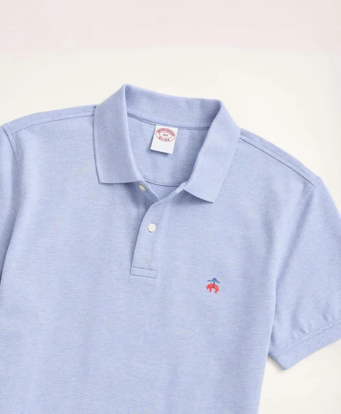 Men Golden Fleece Big and Tall Stretch Supima Polo Shirt Light Blue Heather Brooks Brothers Polo and Rugby Shirts