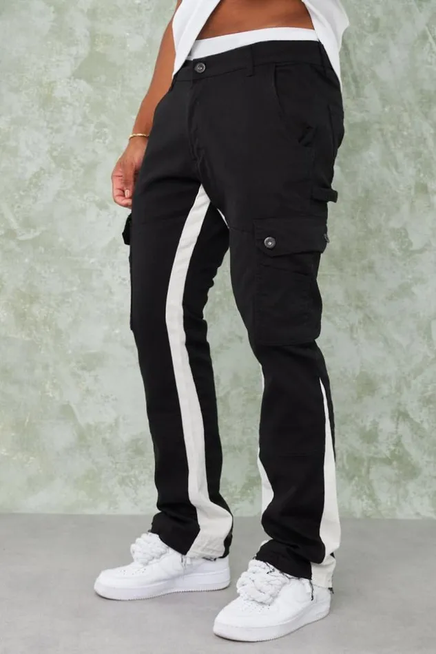 Men Jean Cargo Noir Empicement Blanc Black Brentiny Paris Jeans