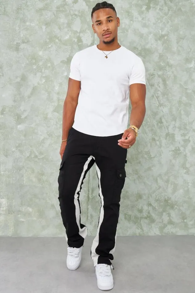 Men Jean Cargo Noir Empicement Blanc Black Brentiny Paris Jeans