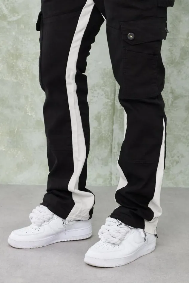 Men Jean Cargo Noir Empicement Blanc Black Brentiny Paris Jeans