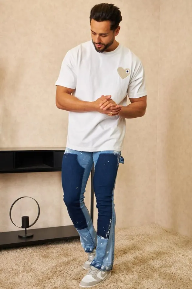 Men Jeans Coupe Droite Bleu Bicolore Avec Taches De Peinture Blue Brentiny Paris Jeans Men Jeans Coupe Droite Bleu Bicolore Avec Taches De Peinture Blue Brentiny Paris Jeans