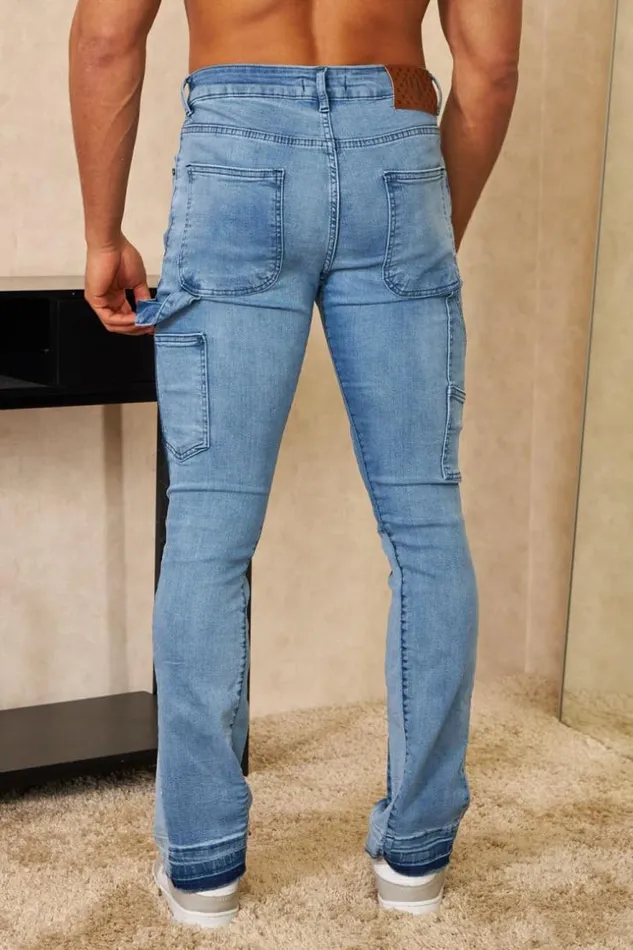 Men Jeans Coupe Droite Bleu Bicolore Avec Taches De Peinture Blue Brentiny Paris Jeans Men Jeans Coupe Droite Bleu Bicolore Avec Taches De Peinture Blue Brentiny Paris Jeans