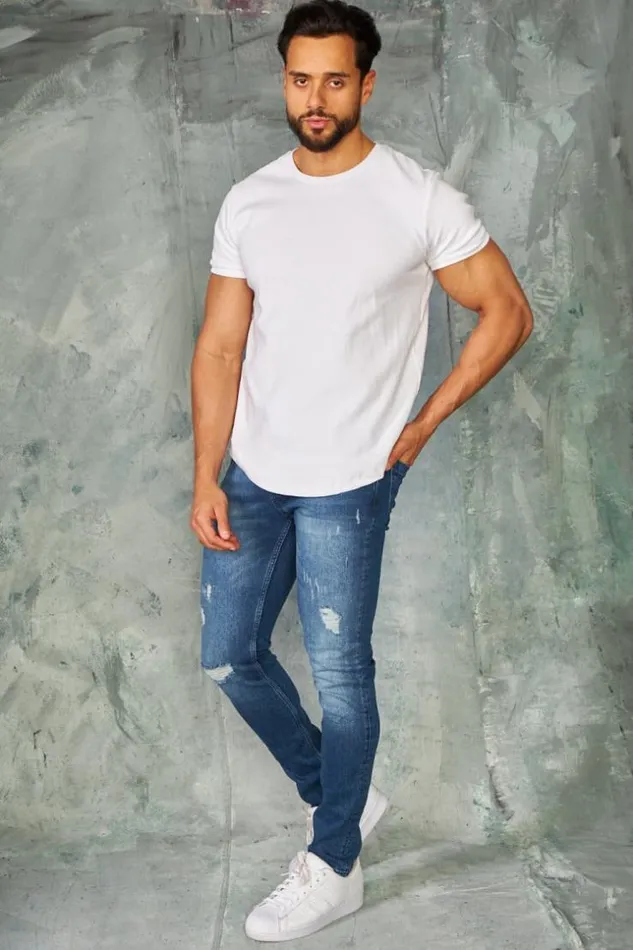 Men Jeans Skinny Bleu Fonc Dlav Dchir Blue Brentiny Paris Jeans