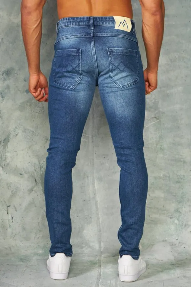 Men Jeans Skinny Bleu Fonc Dlav Dchir Blue Brentiny Paris Jeans