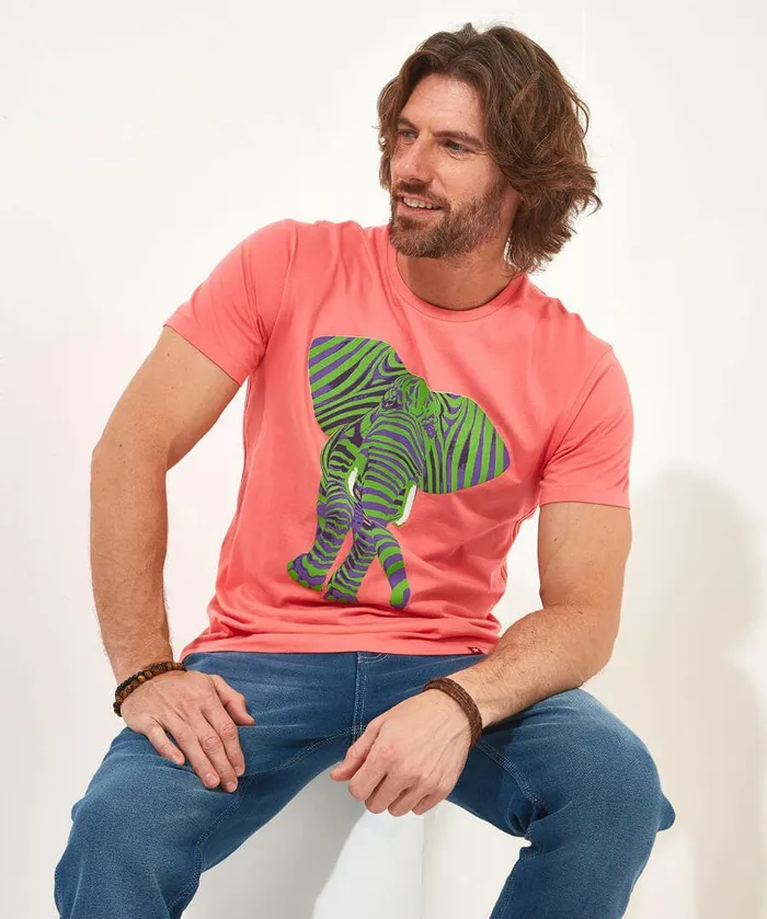 Men Joe Browns Superb Stripe Elephant Tee Pink