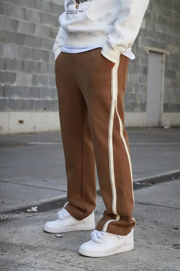 Men Jogging Marron Bandes Bicolore Brown Brentiny Paris Pants