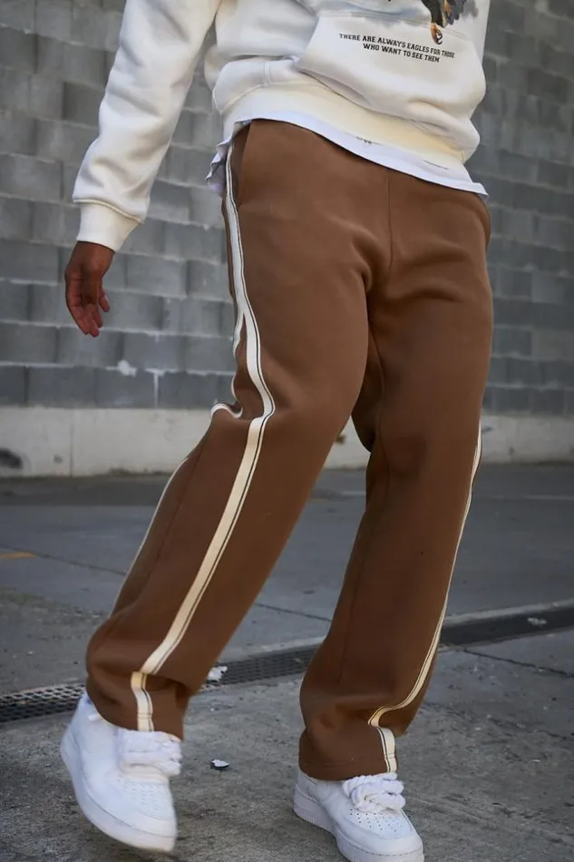 Men Jogging Marron Bandes Bicolore Brown Brentiny Paris Pants