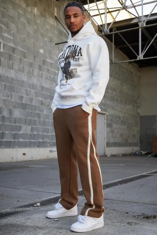Men Jogging Marron Bandes Bicolore Brown Brentiny Paris Pants