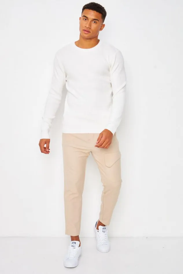 Men Knitted Crew Neck Jumper In White White Brentiny Paris Sweatshirts and Pullovers