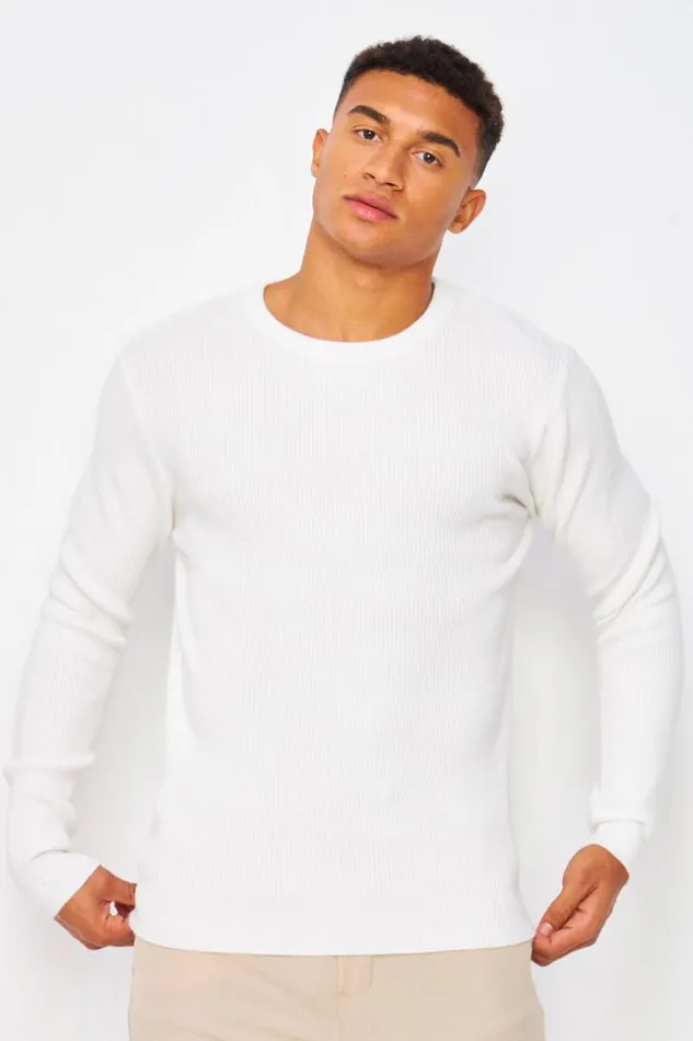 Men Knitted Crew Neck Jumper In White White Brentiny Paris Sweatshirts and Pullovers