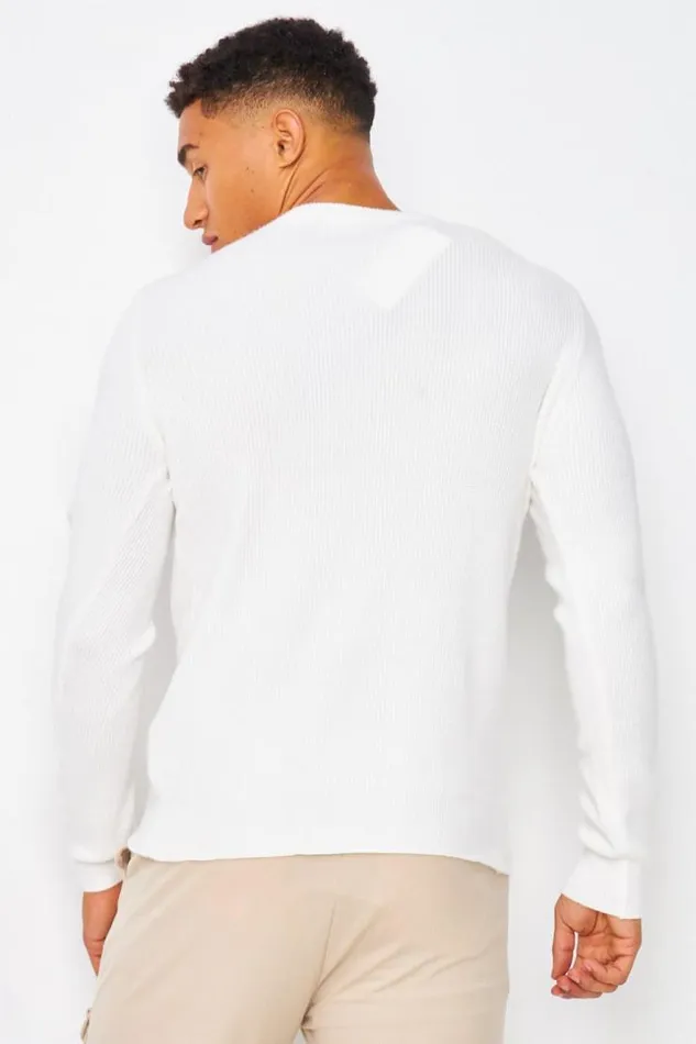 Men Knitted Crew Neck Jumper In White White Brentiny Paris Sweatshirts and Pullovers