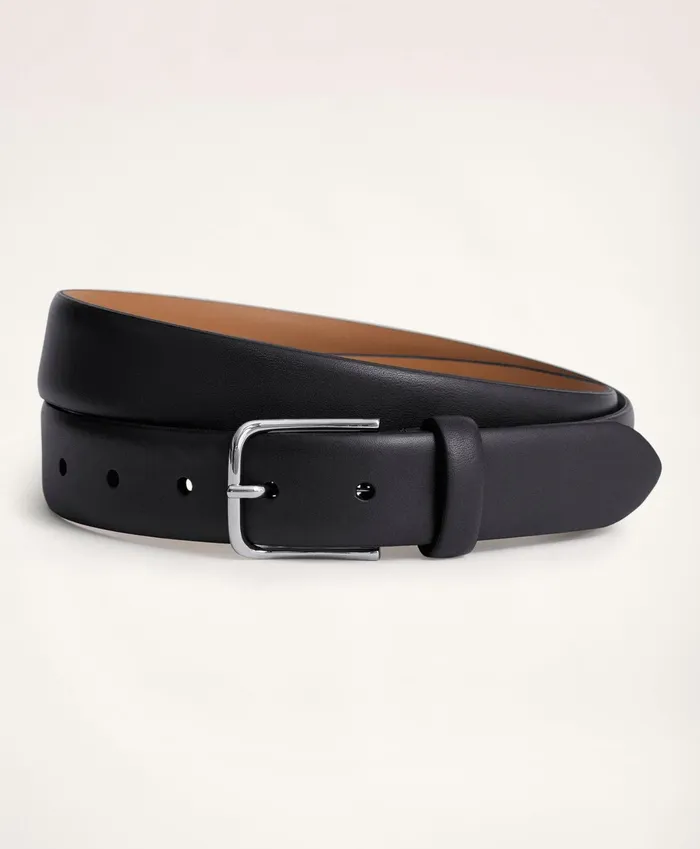 Men Leather Feather Edge Belt Black Brooks Brothers Belts