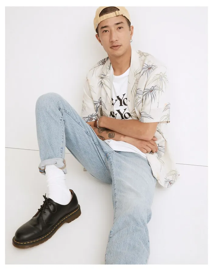 Men Linen Easy Short Sleeve Shirt In Print Vintage Linen Madewell Shirts