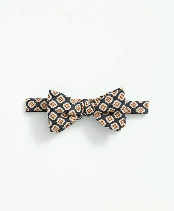 Men Linen Jacquard Geo Pattern Bow Tie Navy Brooks Brothers Ties and Pocket Squares