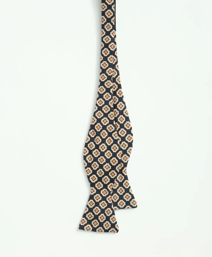Men Linen Jacquard Geo Pattern Bow Tie Navy Brooks Brothers Ties and Pocket Squares