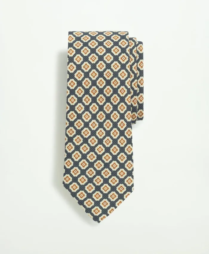 Men Linen Jacquard Geo Pattern Tie Navybrown Brooks Brothers Ties and Pocket Squares