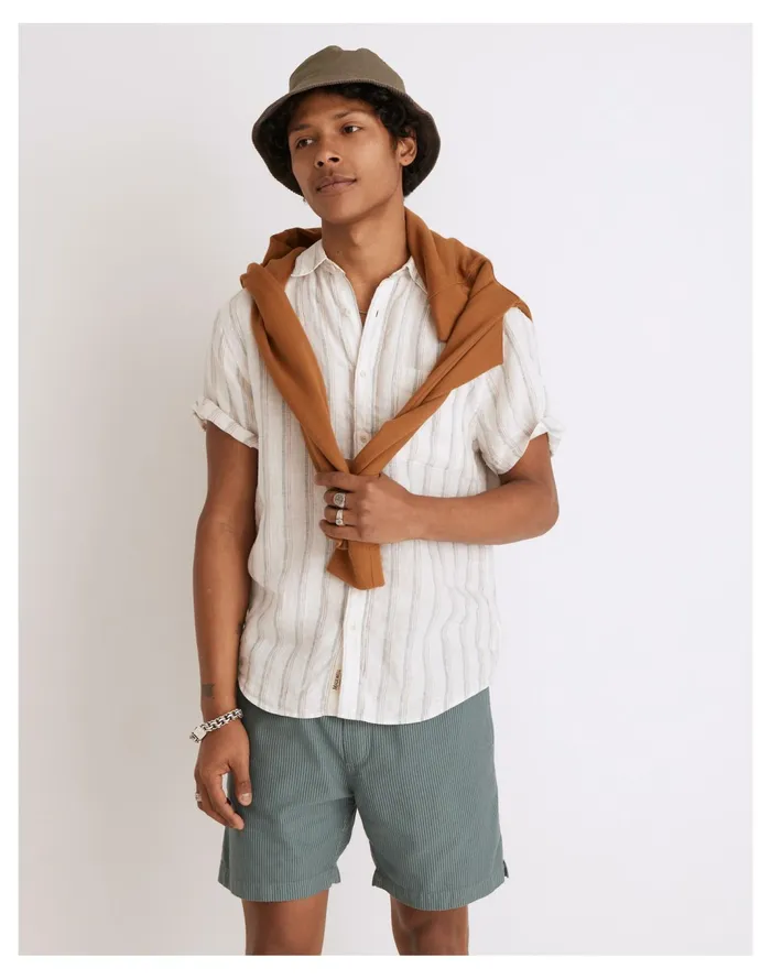 Men Linen Perfect Short Sleeve Shirt In Stripe Vintage Linen Madewell Shirts