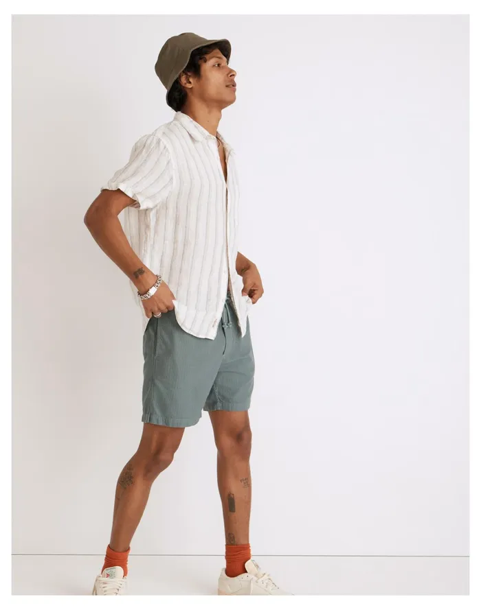Men Linen Perfect Short Sleeve Shirt In Stripe Vintage Linen Madewell Shirts Men Linen Perfect Short Sleeve Shirt In Stripe Vintage Linen Madewell Shirts