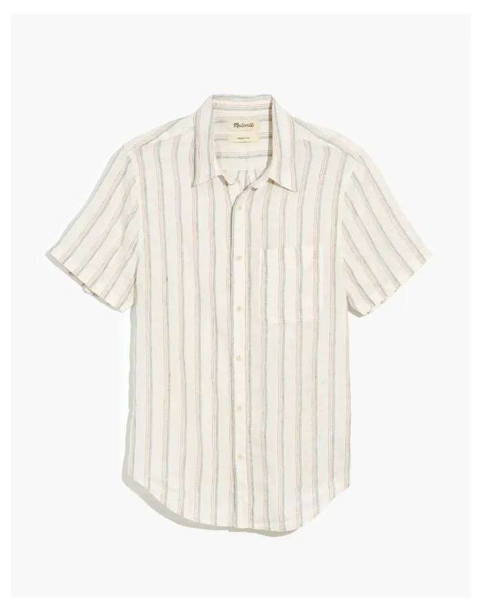 Men Linen Perfect Short Sleeve Shirt In Stripe Vintage Linen Madewell Shirts Men Linen Perfect Short Sleeve Shirt In Stripe Vintage Linen Madewell Shirts