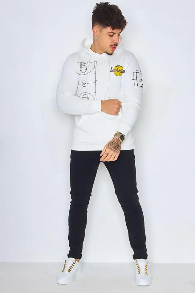 Men Los Angeles Basket Hoodie In White White Brentiny Paris Sweatshirts and Pullovers