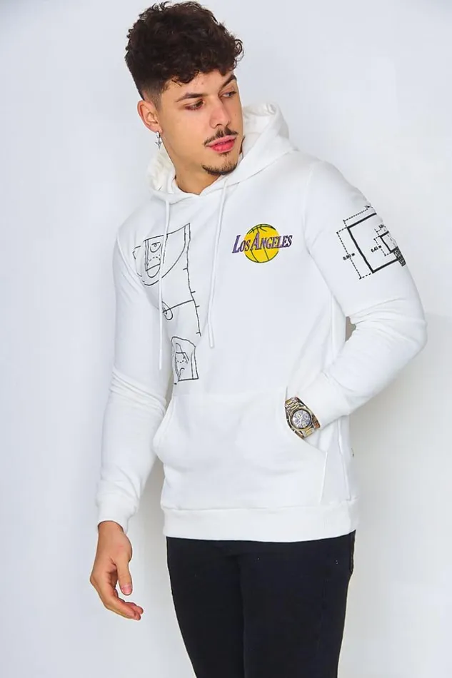 Men Los Angeles Basket Hoodie In White White Brentiny Paris Sweatshirts and Pullovers