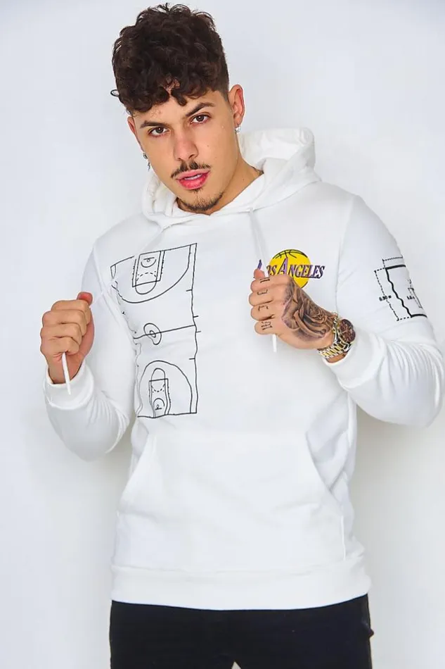 Men Los Angeles Basket Hoodie In White White Brentiny Paris Sweatshirts and Pullovers