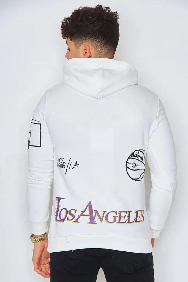 Men Los Angeles Basket Hoodie In White White Brentiny Paris Sweatshirts and Pullovers
