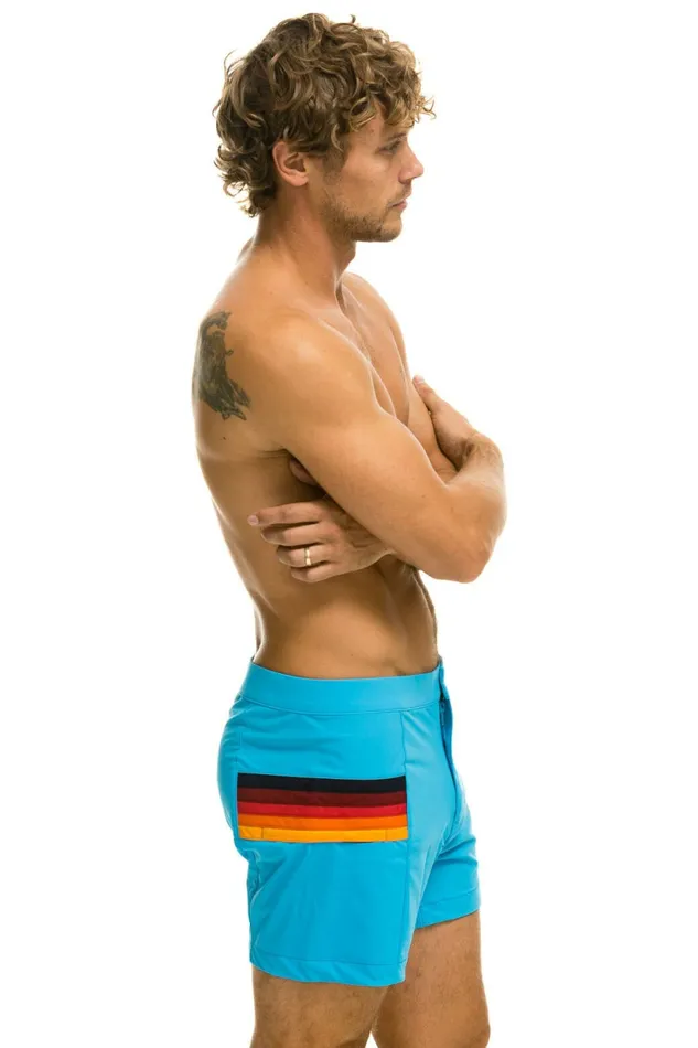 Men MEN039S HORIZONTAL 5 STRIPE FLEX SHORTS 8211 NEON BLUE Aviator Nation Shorts Men MEN039S HORIZONTAL 5 STRIPE FLEX SHORTS 8211 NEON BLUE Aviator Nation Shorts