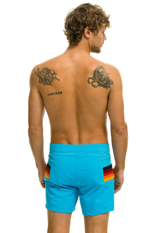 Men MEN039S HORIZONTAL 5 STRIPE FLEX SHORTS 8211 NEON BLUE Aviator Nation Shorts Men MEN039S HORIZONTAL 5 STRIPE FLEX SHORTS 8211 NEON BLUE Aviator Nation Shorts